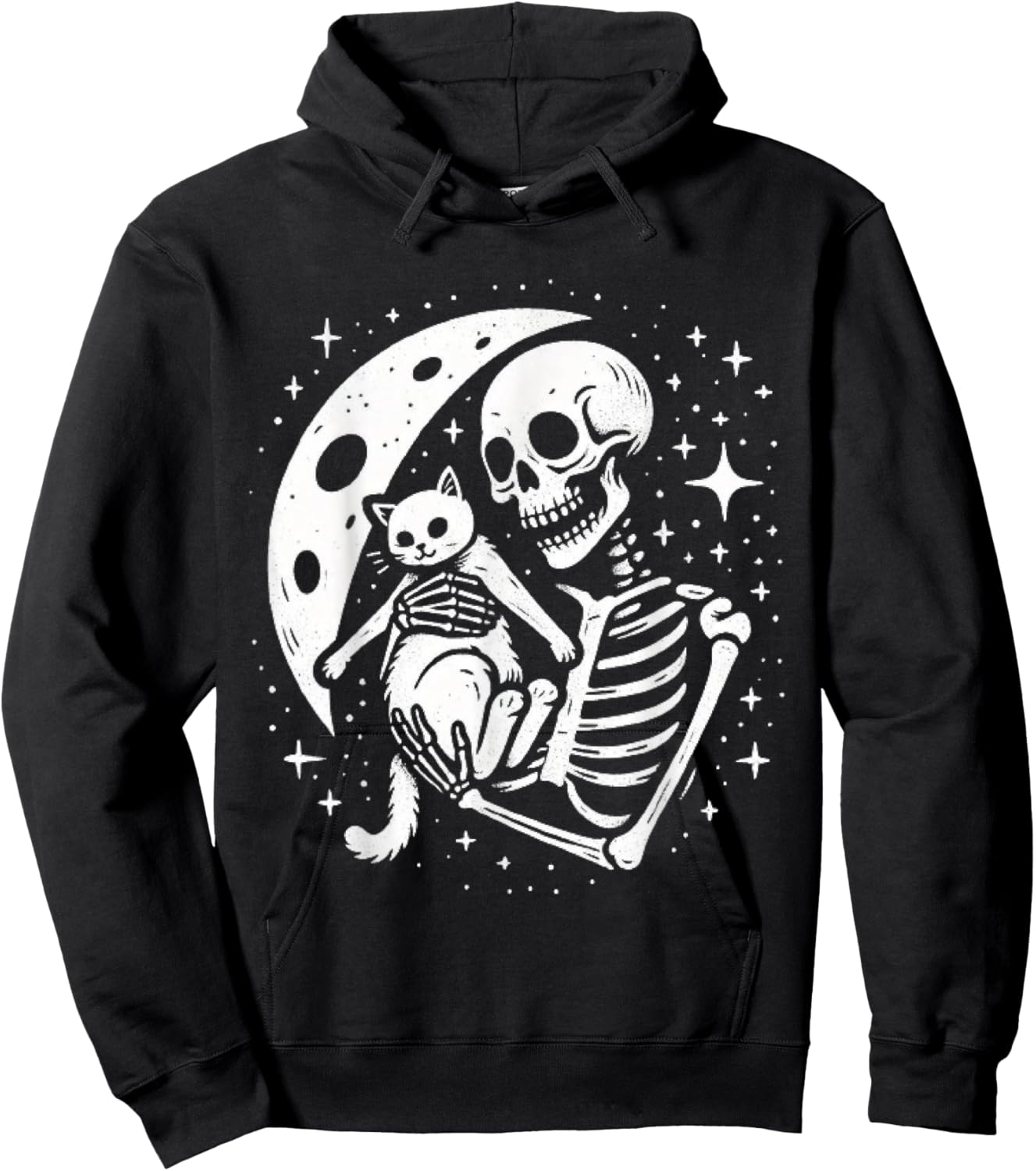 Vintage Skeleton Cat Skull Goth Halloween Men Women Kids Hoodie - Hoodie | Black