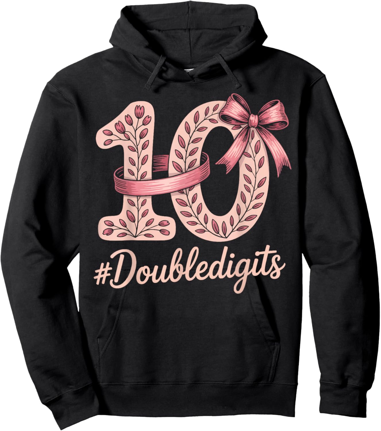 10 Birthday Girl Pink Coquette Bow Double Digits 10 Birthday Hoodie - Hoodie | Black