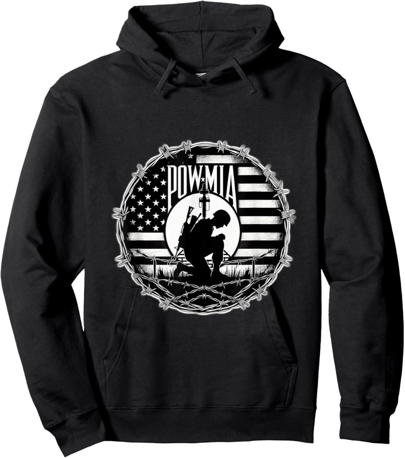 Obvious Logic POW MIA -Adults Black Cotton, Polyester Blend Short Sleeve Hoodie - Hoodie | Black