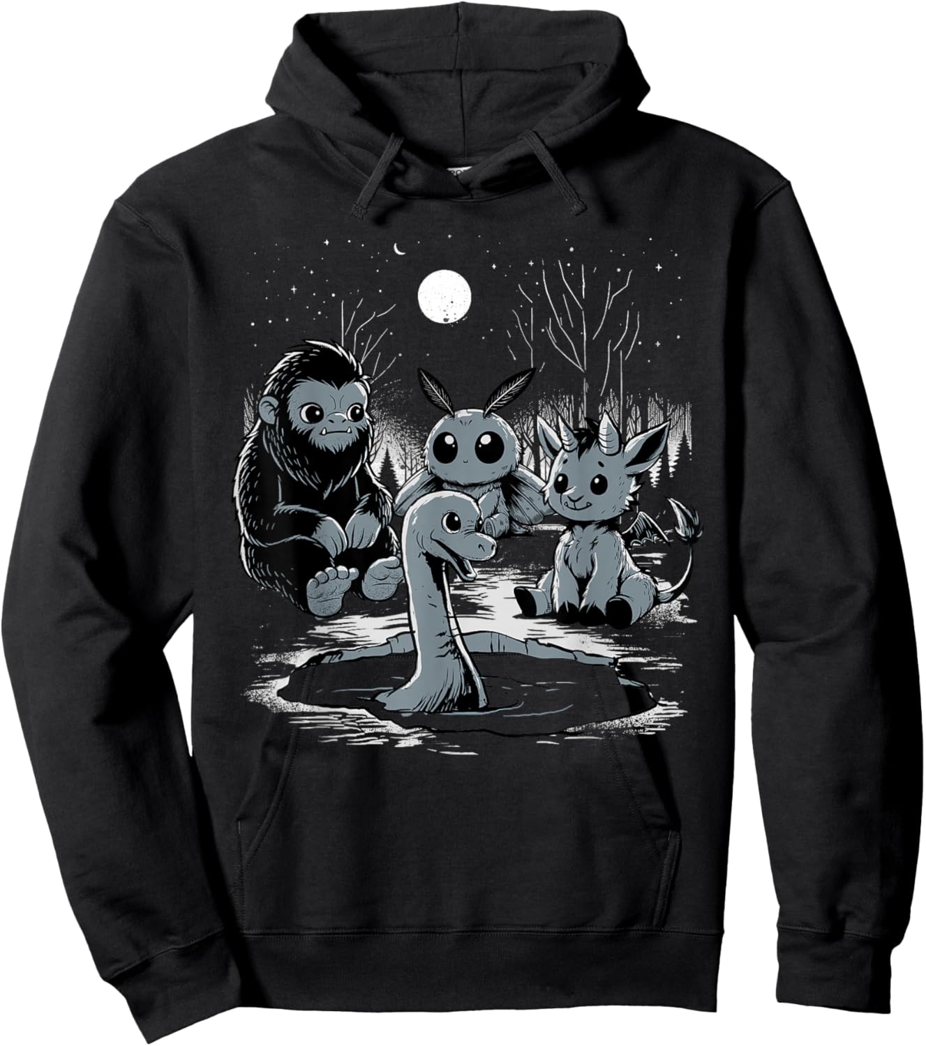 Cryptid Shirt Bigfoot Loch Ness Monster Mothman Jersey Devil Hoodie - Hoodie | Black