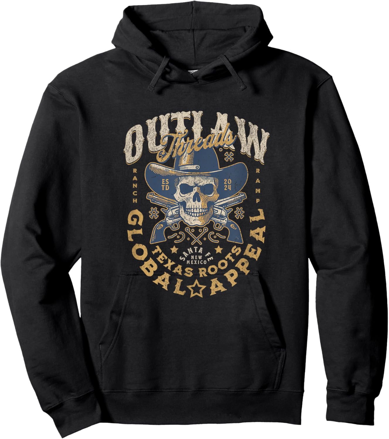 Outlaw Threads - Cowboy Skull Dead Revolver Skeleton Hoodie - Hoodie | Black