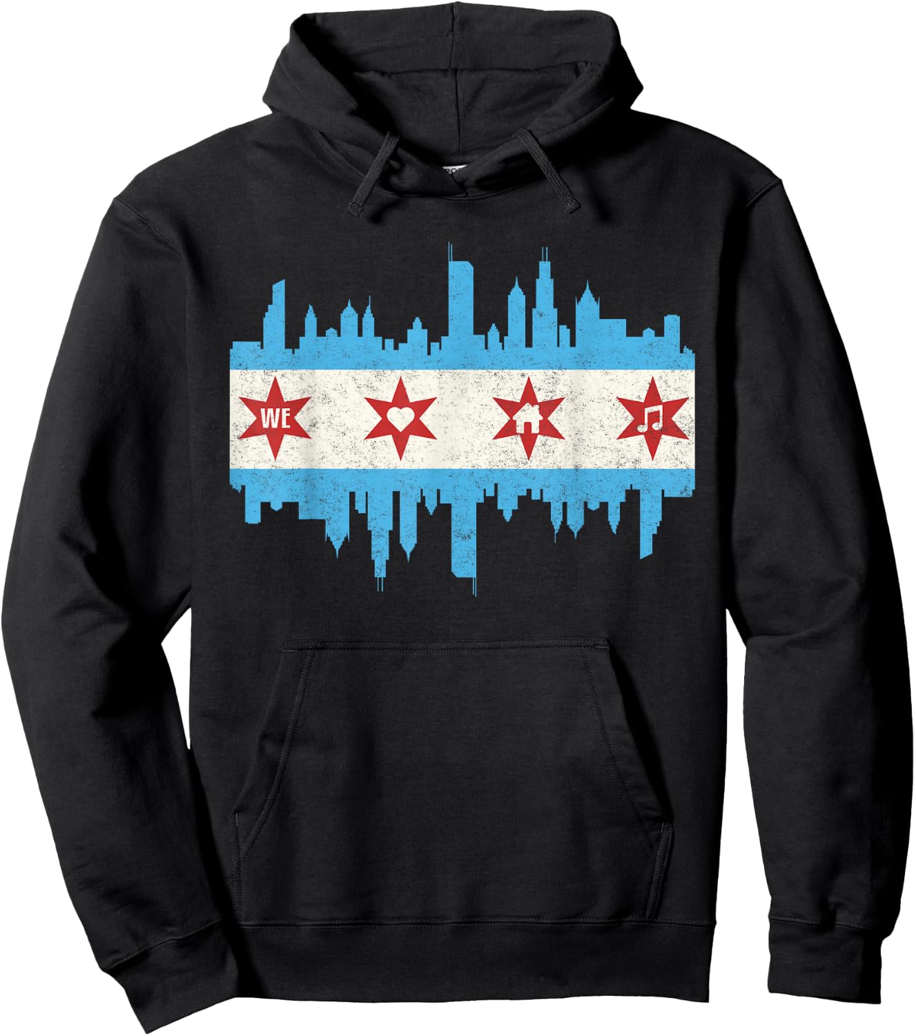 Chicago House Music Vintage DJ EDM Flag Skyline Party Group Hoodie - Hoodie | Black