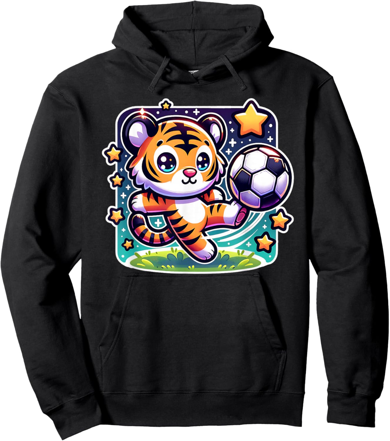 Soccer Player Tiger Cub Kicking Soccer Ball Cute Girls Boys Hoodie - Hoodie | Black