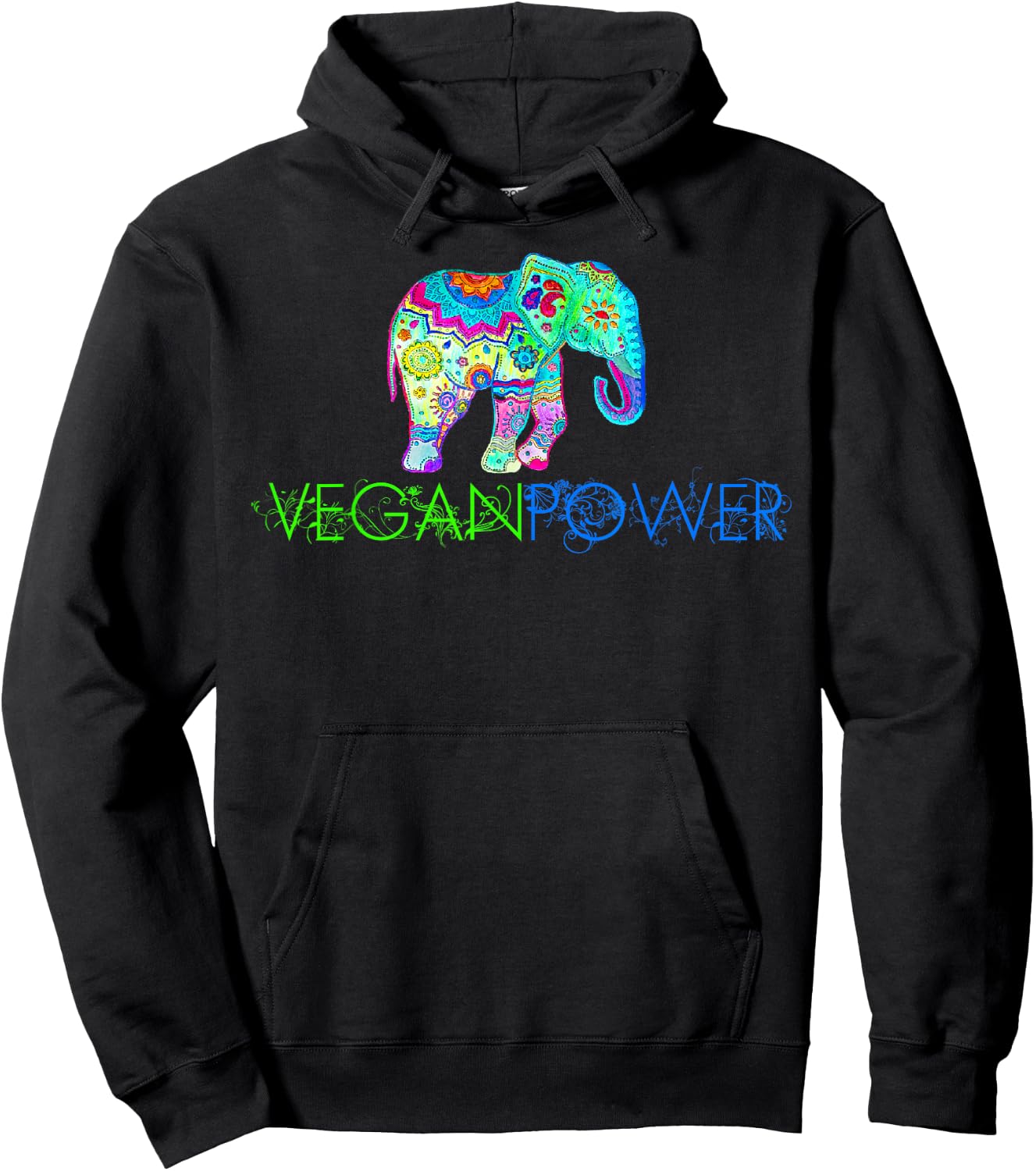 Vegan Power Elephant Mandala, Vegan Gifts 2023 2024 Hoodie - Hoodie | Black