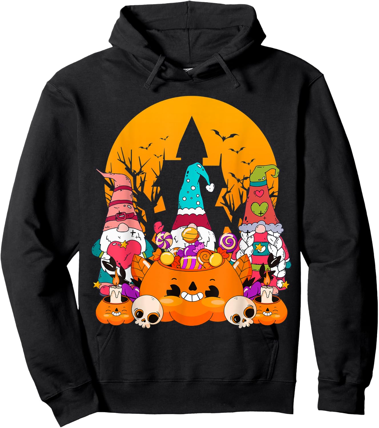 Three Gnomes Happy Halloween Costume Fall Candy Corn Pumpkin Hoodie - Hoodie | Black