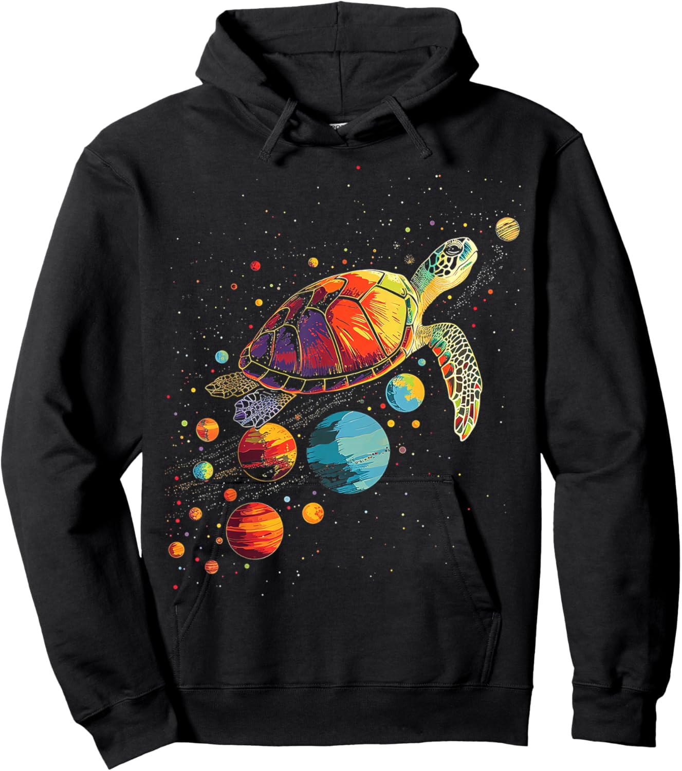 Turtler Planets Art Animal Colorful Graphic Turtle Hoodie - Hoodie | Black