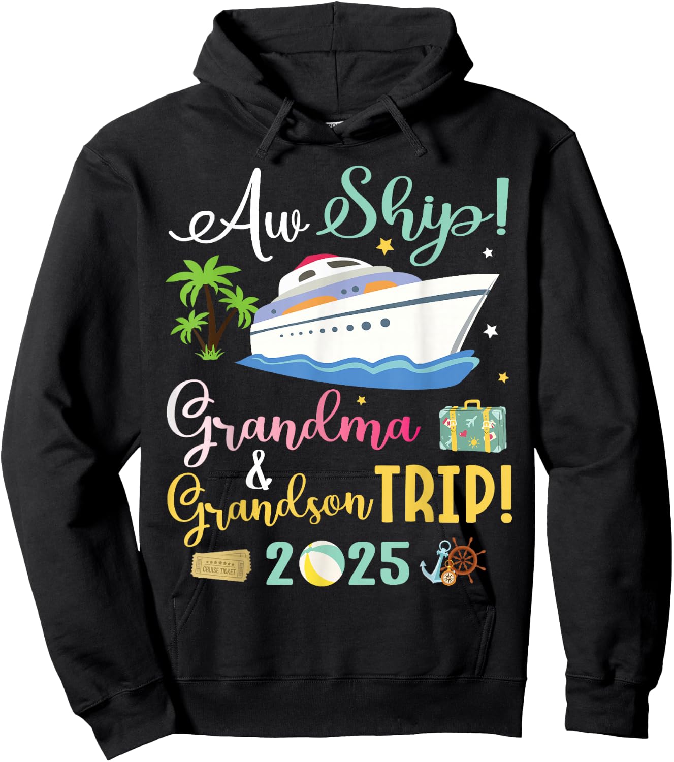 Aw Cruise Ship Grandma & Grandson Trip 2025 Family Vacation Hoodie - Hoodie | Black