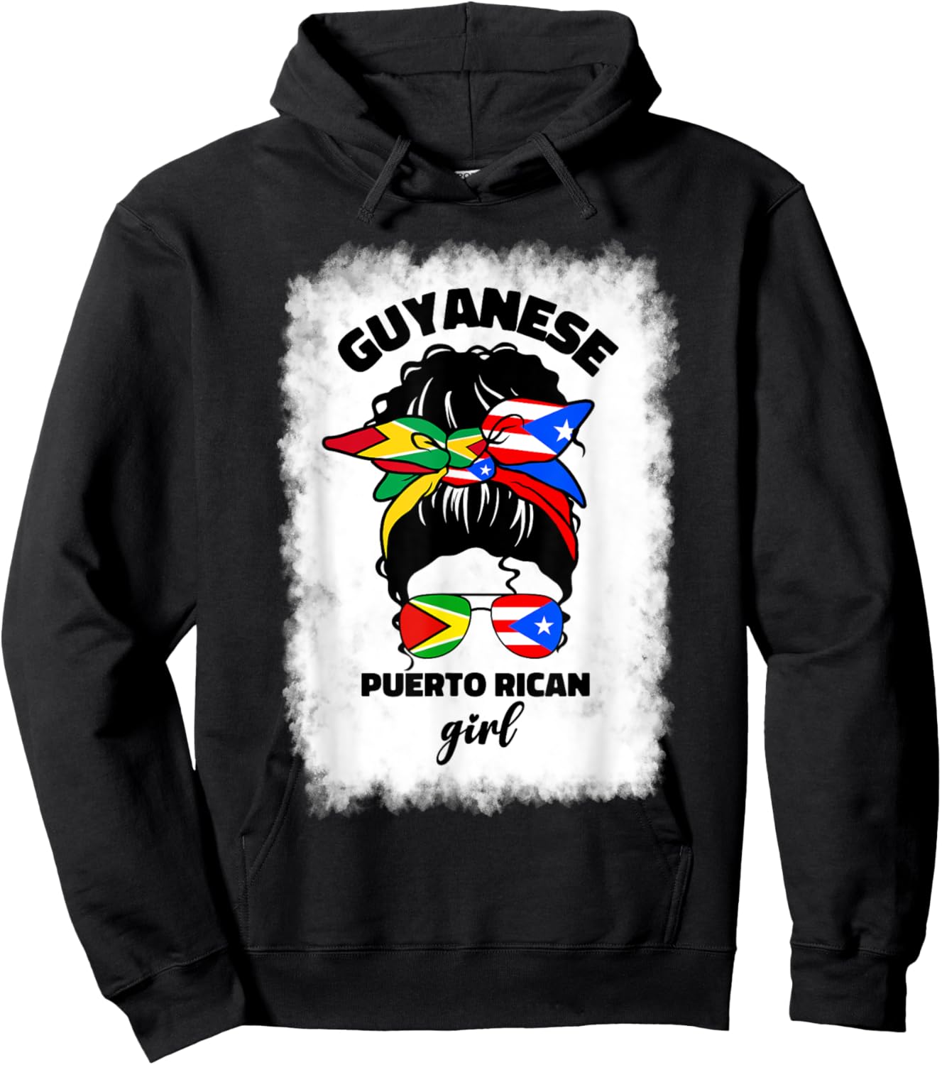 Half Guyanese And Puerto Rican Rico Guyana Flag Afro Girl Hoodie - Hoodie | Black