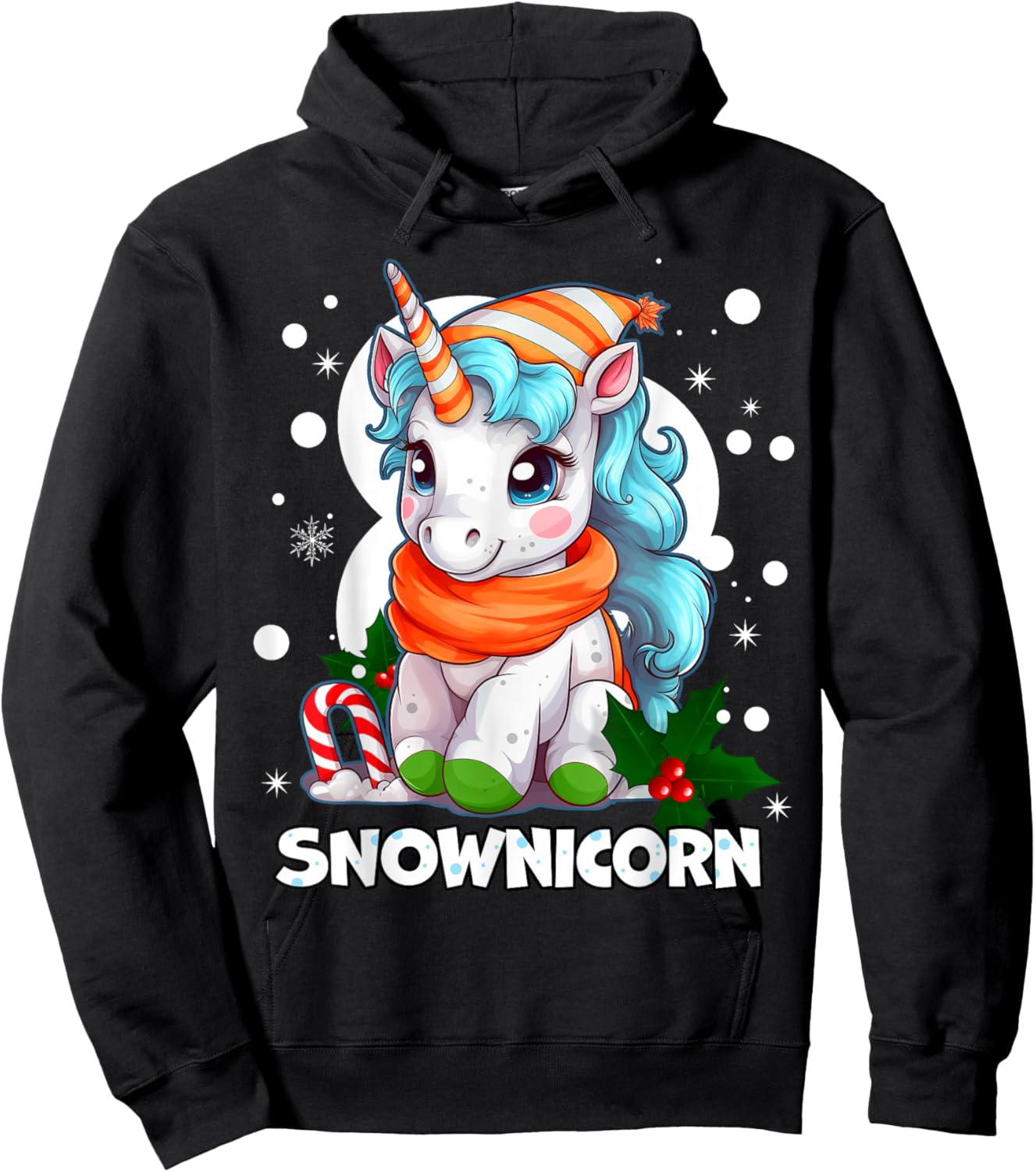 Snownicorn Cute Unicorn Snowman Christmas Girl Hoodie - Hoodie | Black