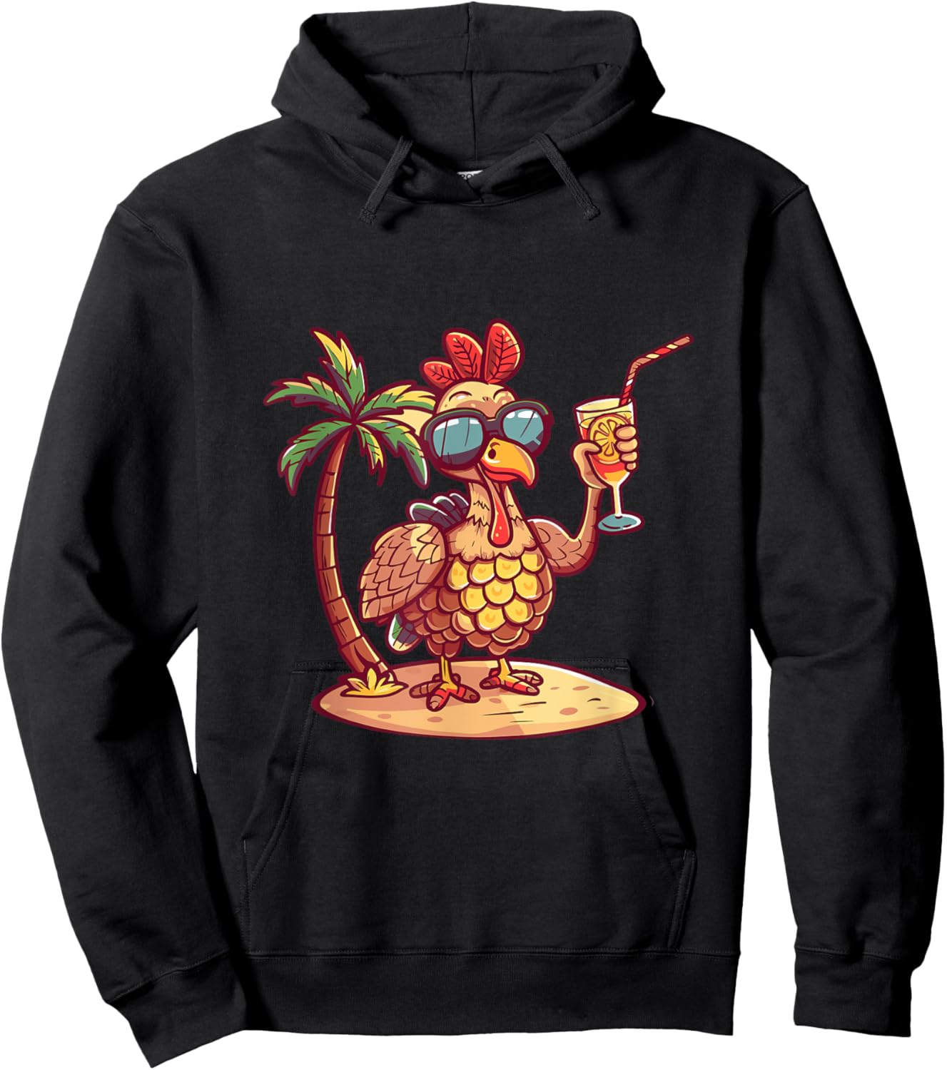 Cute Turkey On Vacation Summer Party Women Kids Hoodie - Hoodie | Black