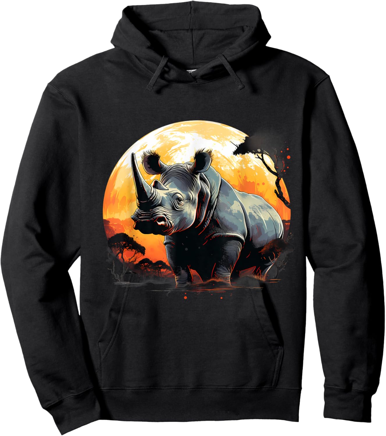 Rhino Nature Animal Art Rhinoceros Wildlife Motif Savanna Hoodie - Hoodie | Black