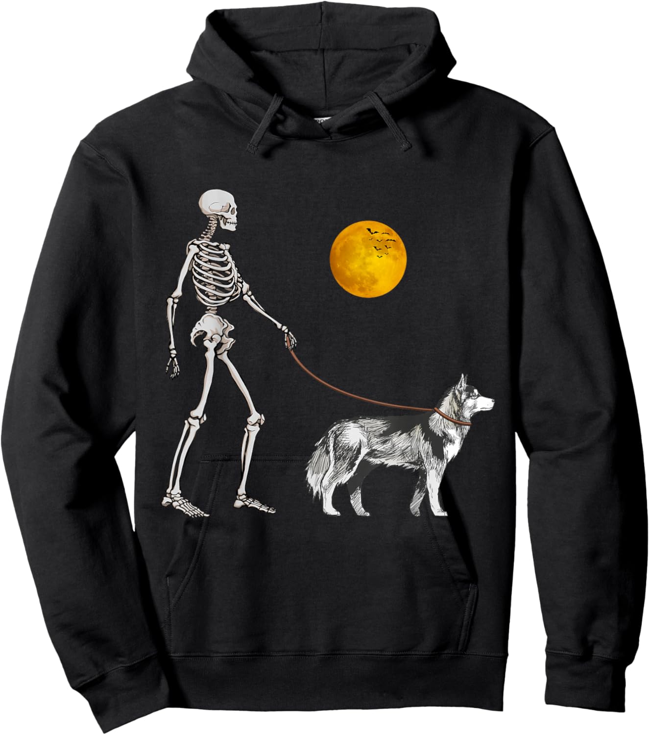 Siberian Husky Skeleton Dog Walking Halloween Costume Hoodie - Hoodie | Black