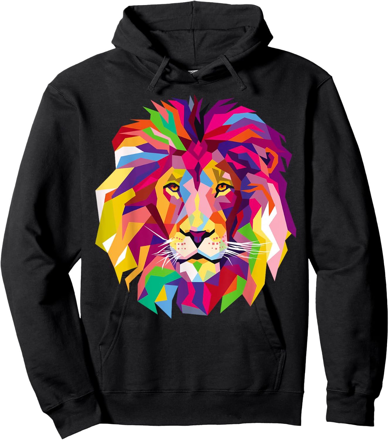 Elegant, Cool Lion Head Design with Bright Colorful Hoodie - Hoodie | Black