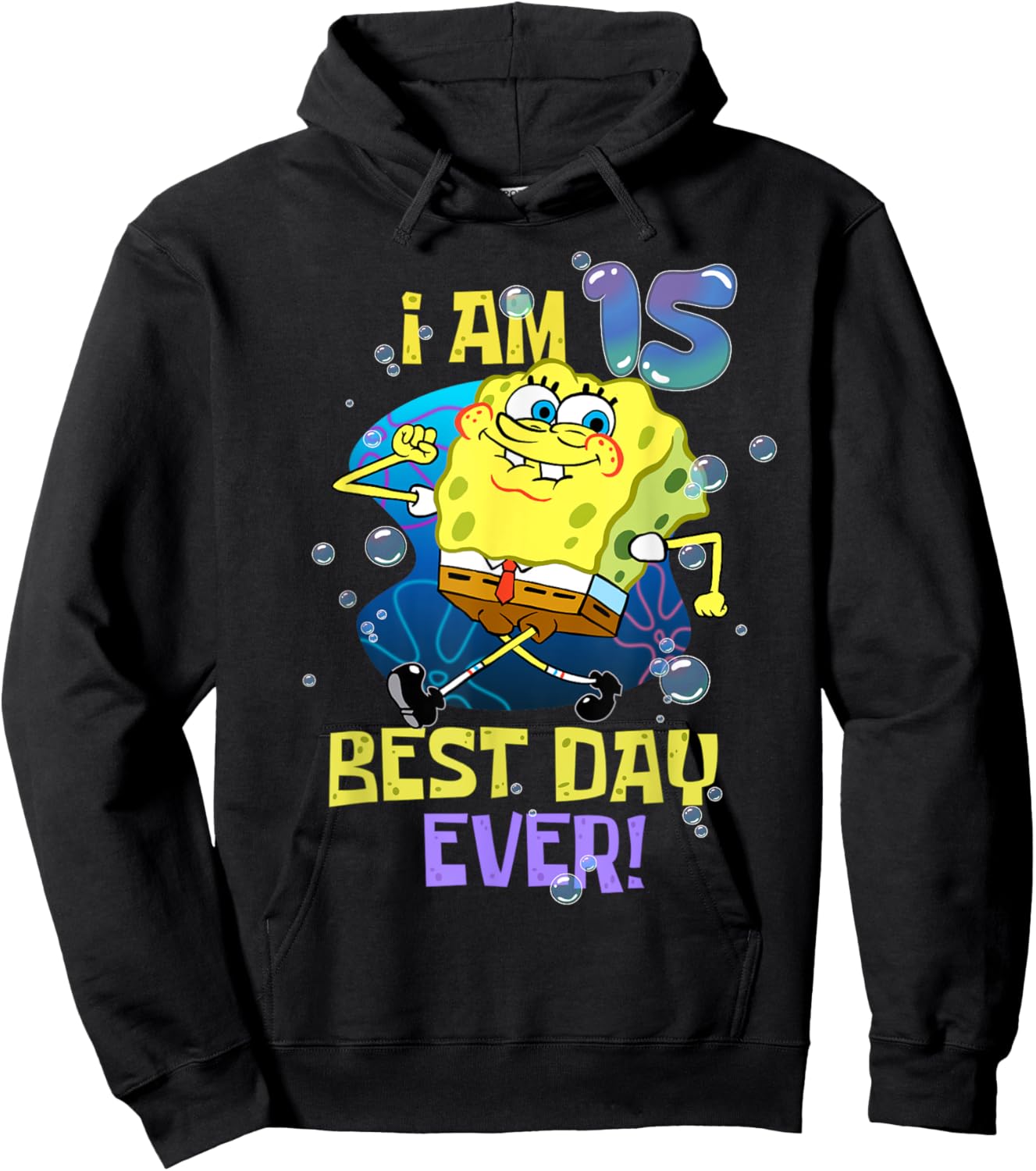 Spongebob I Am 15 Best Day Ever 15th Birthday Kids Spongebob Hoodie - Hoodie | Black