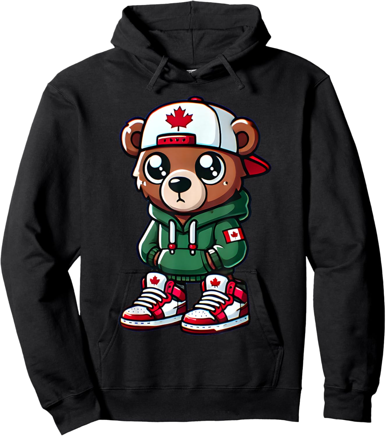 Funny Canada Day Cute Bear Canada Flag For Kids Girls Boys Hoodie - Hoodie | Black