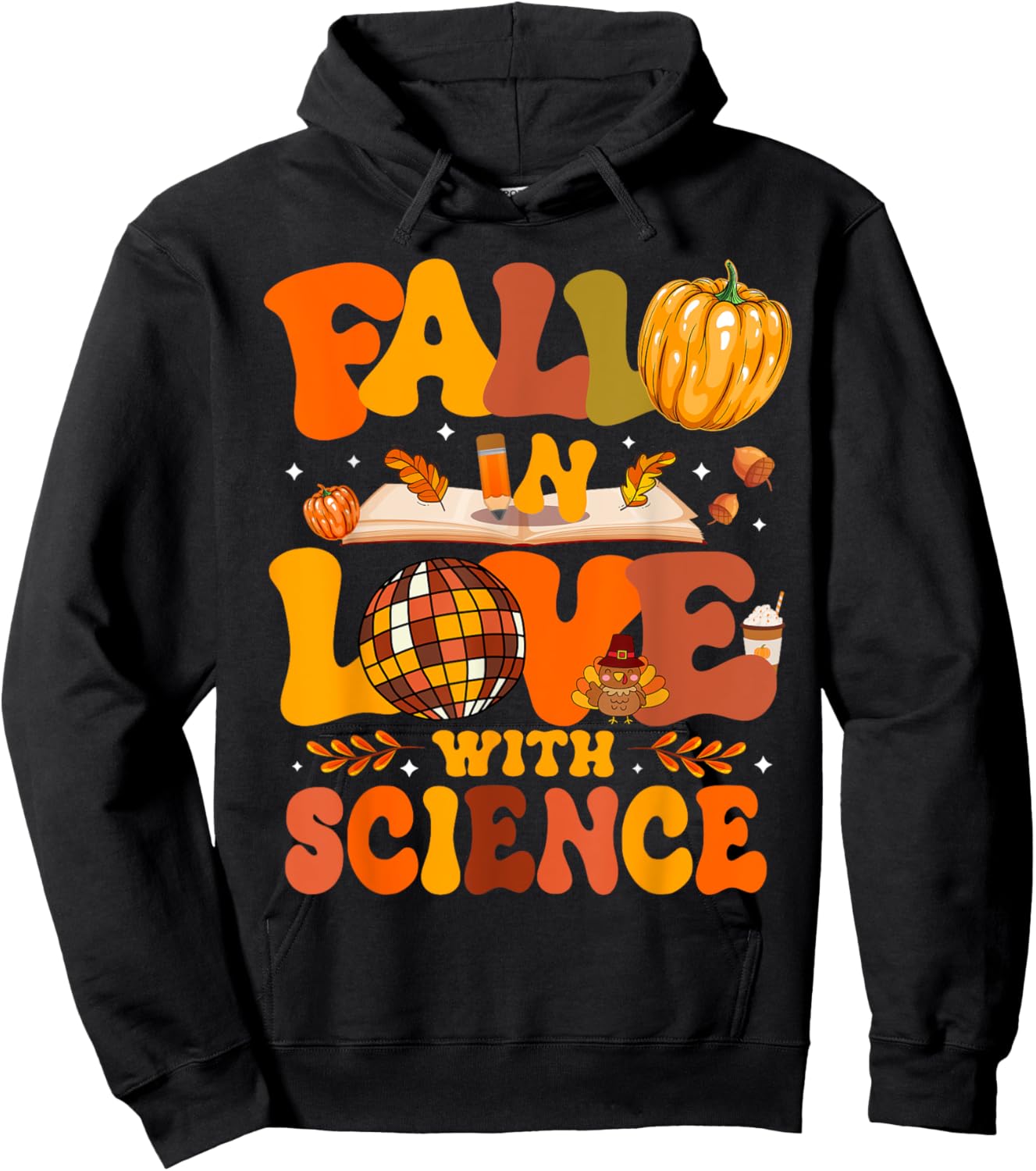 Fall In Love With Science Autum Thanksgiving Teacher Hoodie - Hoodie | Black