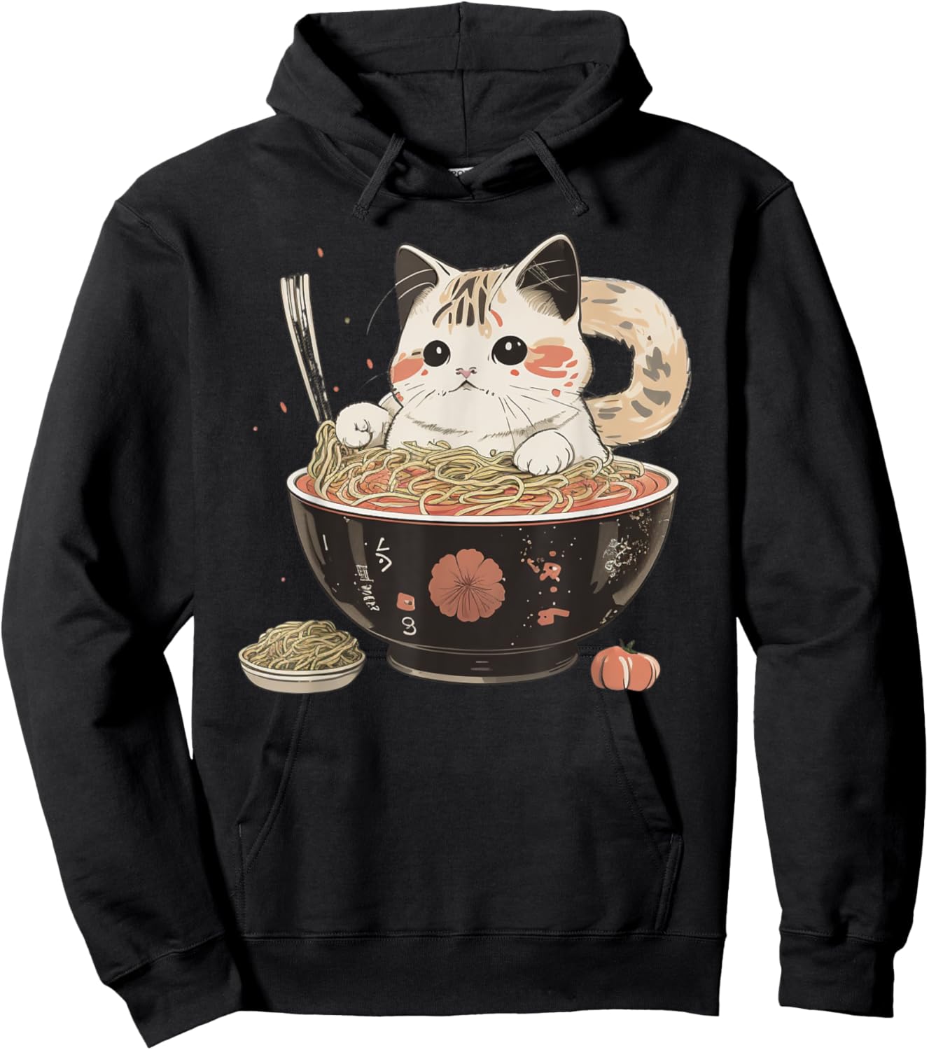 Kawaii Cat Noodle Bowl Japanese Tradittional Graphic Men Women Hoodie - Hoodie | Black