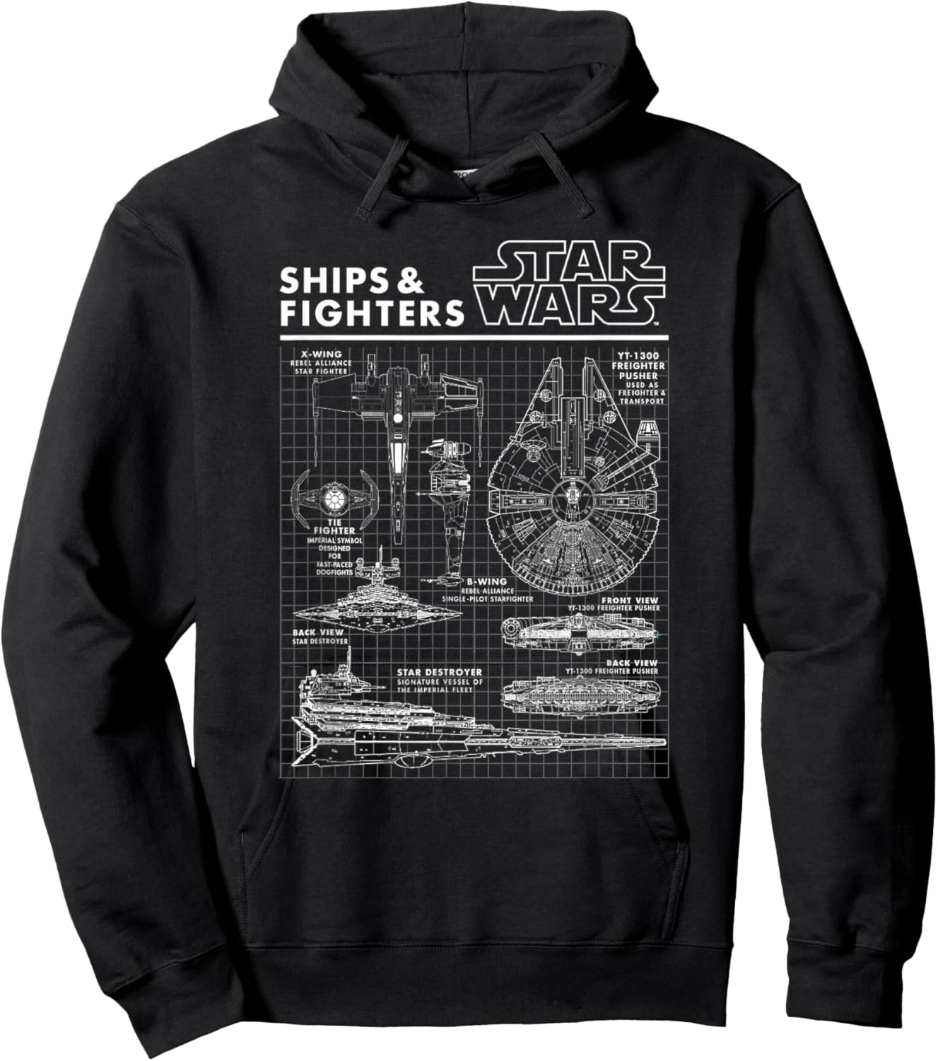 Star Wars Classic Falcon Death Star Ships & Fighters Plane Hoodie - Hoodie | Black