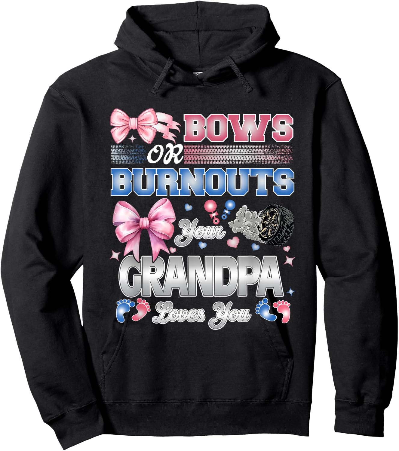 Burnouts or Bows Grandpa Loves You Gender Reveal Party Hoodie - Hoodie | Black