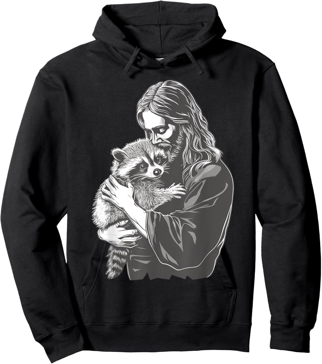 Racoon Lover Trash Panda Christian Jesus Holding A Raccoon Hoodie - Hoodie | Black