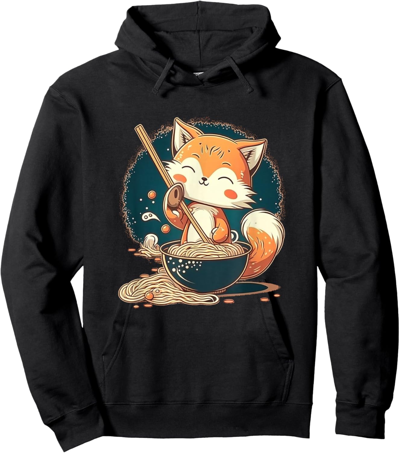 Kawaii Japanese Style Red Fox Ramen Noodles Anime Hoodie - Hoodie | Black
