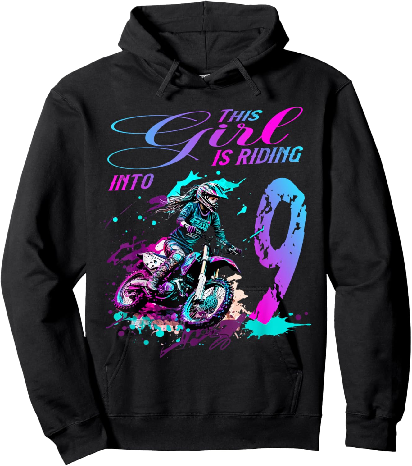 Motocross Birthday - This Girl Is Riding into 9 - Dirt Bike Hoodie - Hoodie | Black