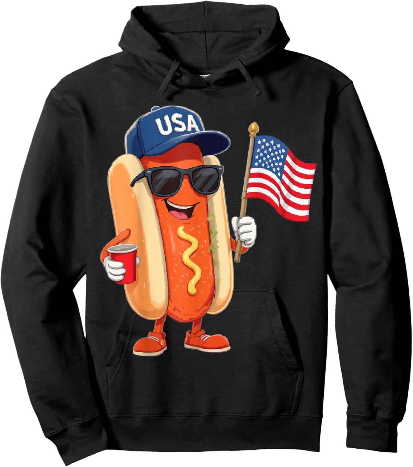 250th Anniversary Patriotic 4th of July Hotdog with USA Flag Hoodie - Hoodie | Black