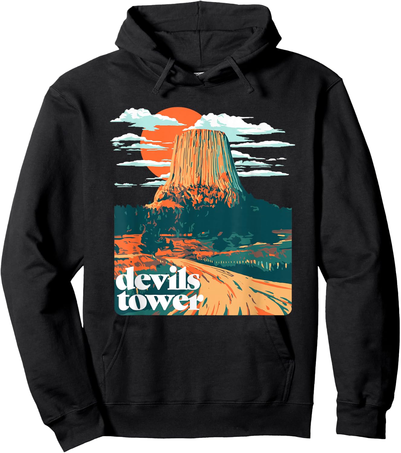Retro Devils Tower Monument Vintage Design Graphic Hoodie - Hoodie | Black