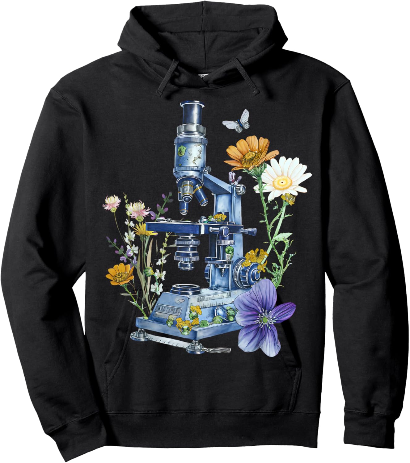 Medical Laboratory Technician Chemistry Floral Microscope Science Butterfly - Adults, Black, Small, Short Sleeve Hoodie - Hoodie | Black