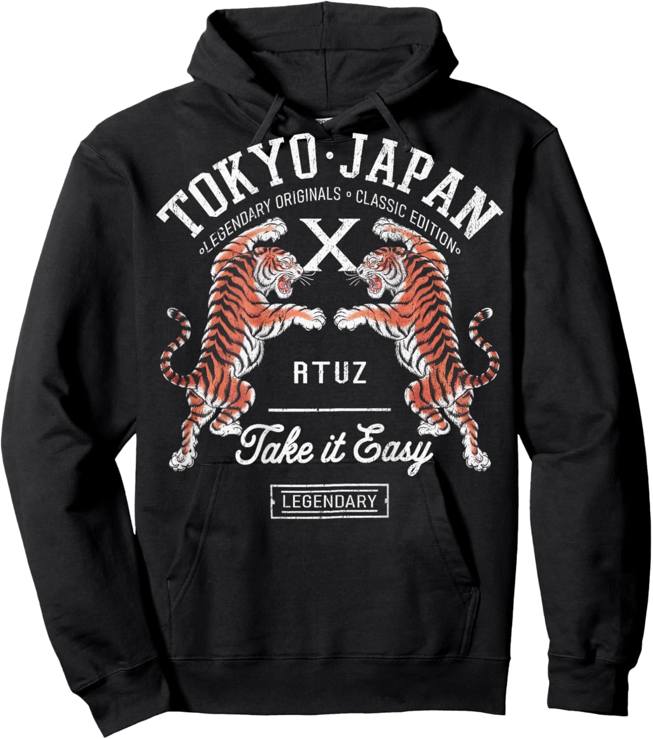Hip Hop Urban Vintage Retro Y2K Backprint Streetwear Tiger Hoodie - Hoodie | Black