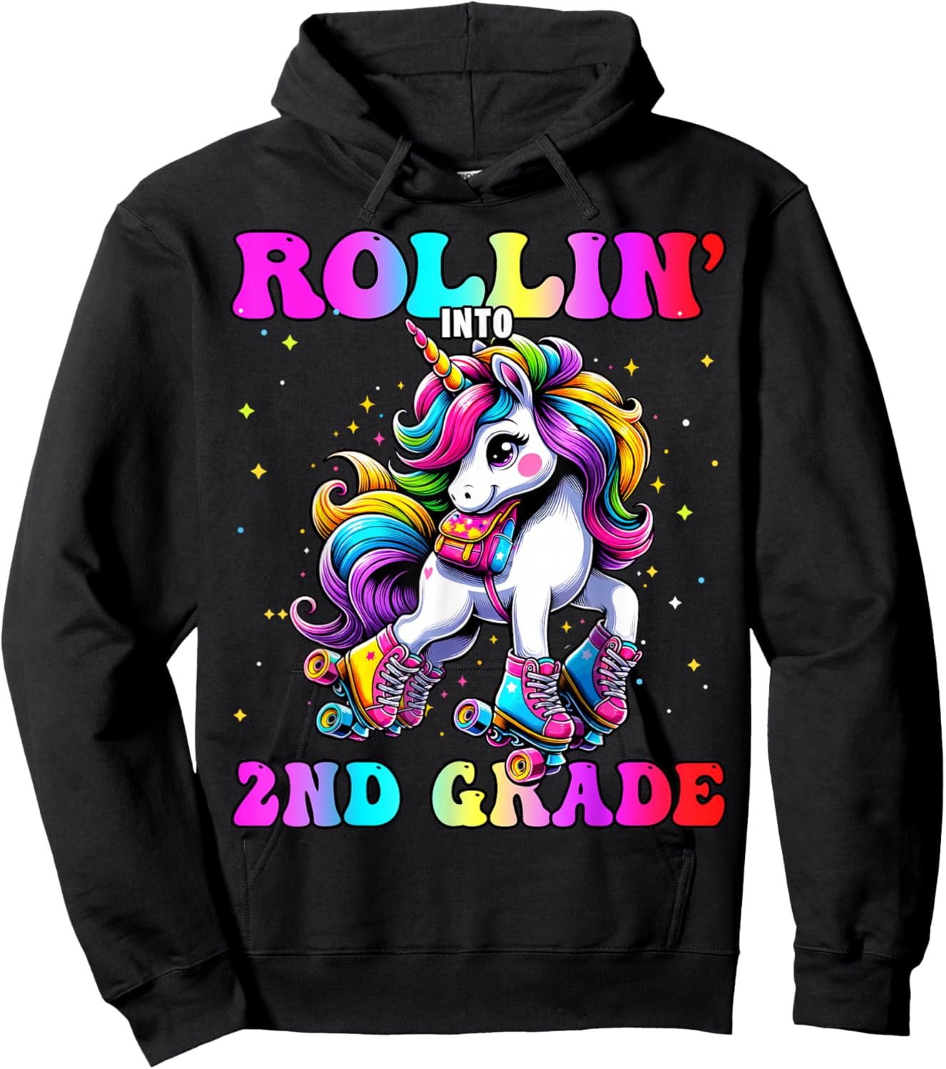 2nd Grade Back To School First Day Girl Rollin Unicorn Hoodie - Hoodie | Black