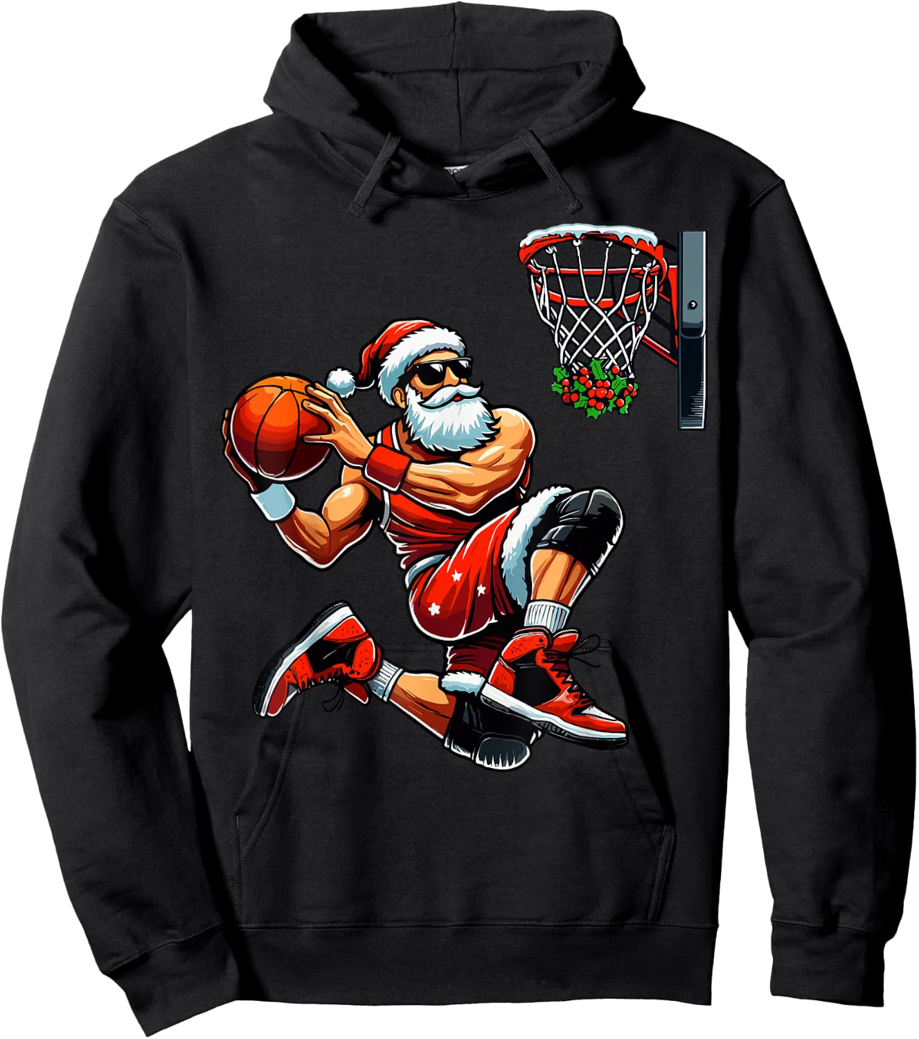 Santa Basketball Player Dunking Xmas Christmas Basketball Hoodie - Hoodie | Black