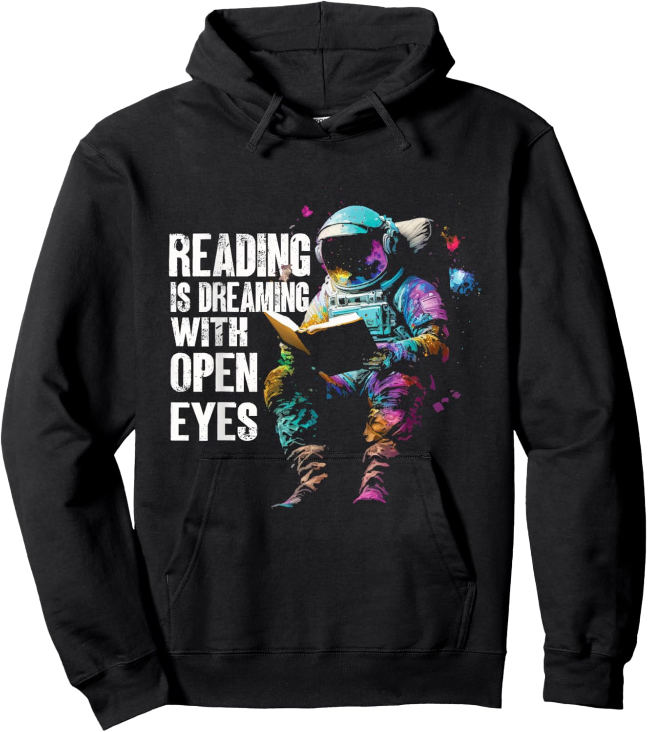 Reading Is Dreaming With Open Eyes | Astronaut Book Hoodie - Hoodie | Black