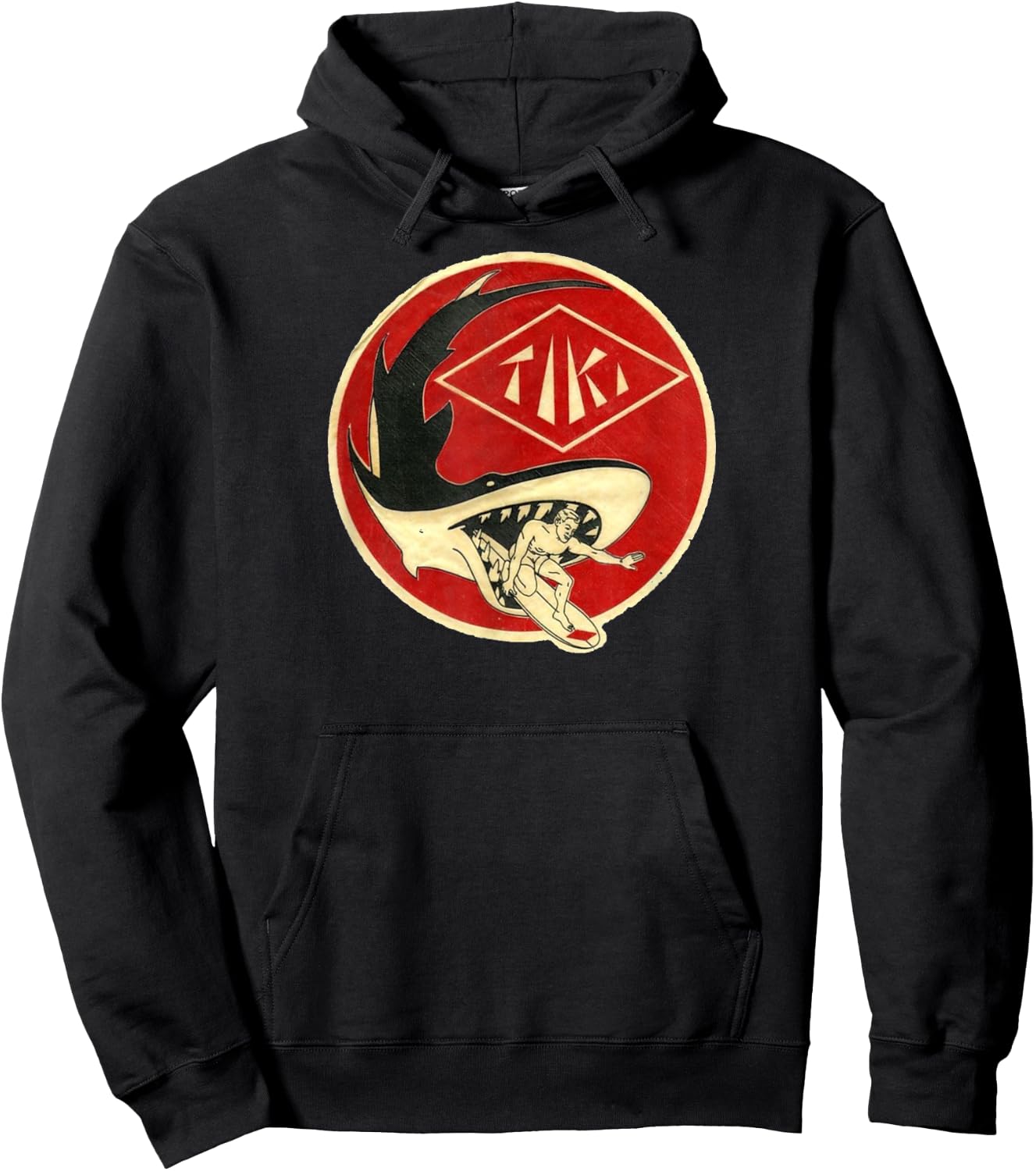 TIKI Surf T Shirt! Watch out for those sharks, dude. Hoodie - Hoodie | Black