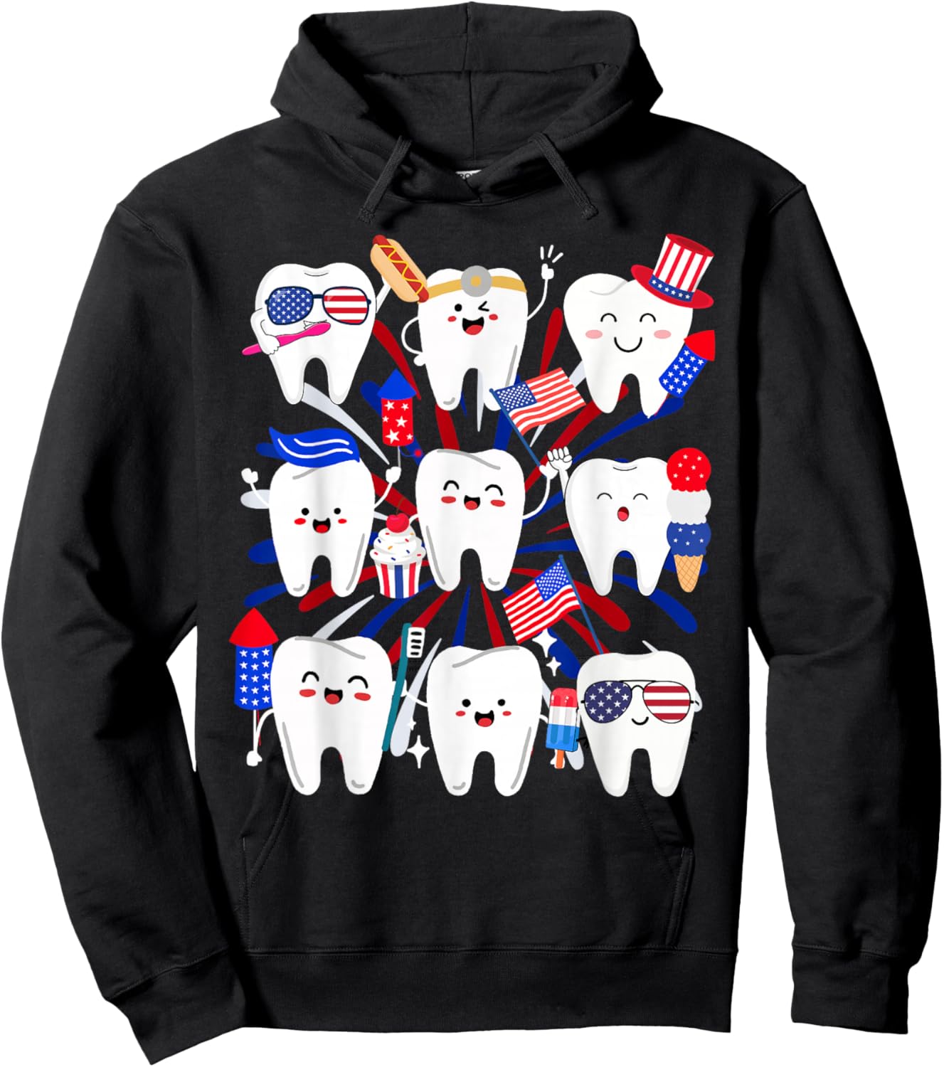 Happy 4th July American Dental Squad Funny Dental Assistant Hoodie - Hoodie | Black