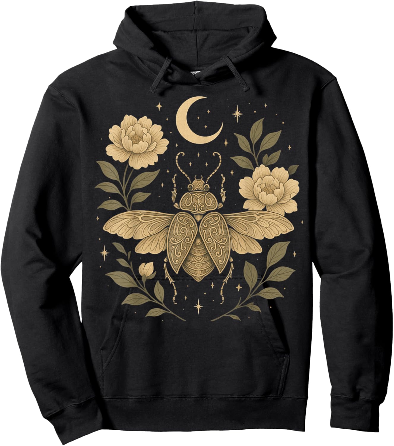 Celestial Beetle Bloom Mystical Insect Moon Garden boho Hoodie - Hoodie | Black