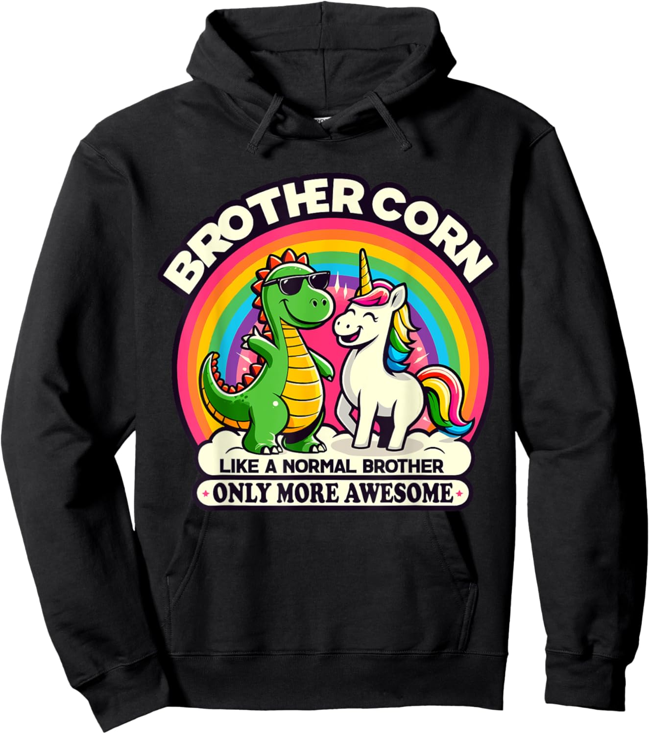 Brothercorn Funny Unicorn Riding T-Rex For Boys Kids Retro Hoodie - Hoodie | Black