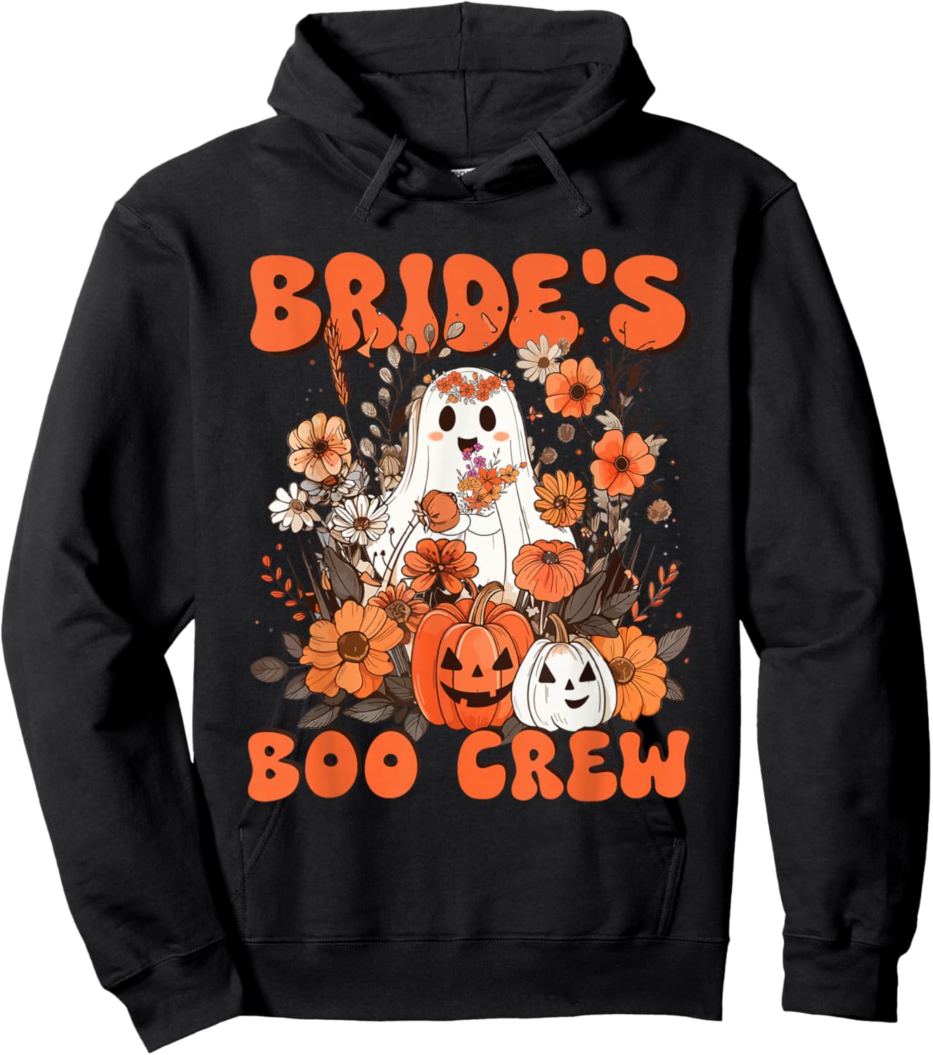 Bride's Boo Crew Floral Ghost Bachelorette Wedding Halloween Hoodie - Hoodie | Black