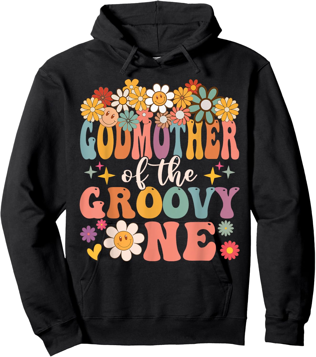 Retro Godmother of Groovy One Matching Family 1st Birthday Hoodie - Hoodie | Black