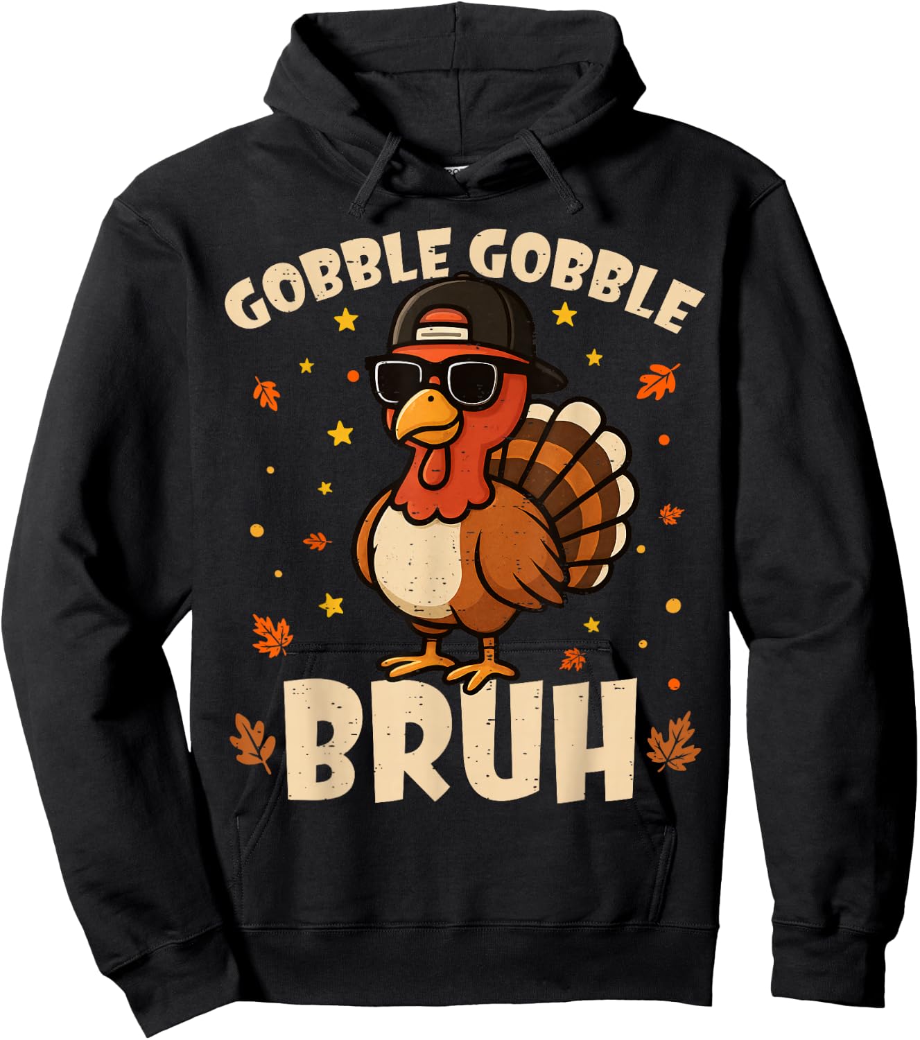 Bruh Funny Thanksgiving Turkey Gobble Shirt Boys Girls Kids Hoodie - Hoodie | Black