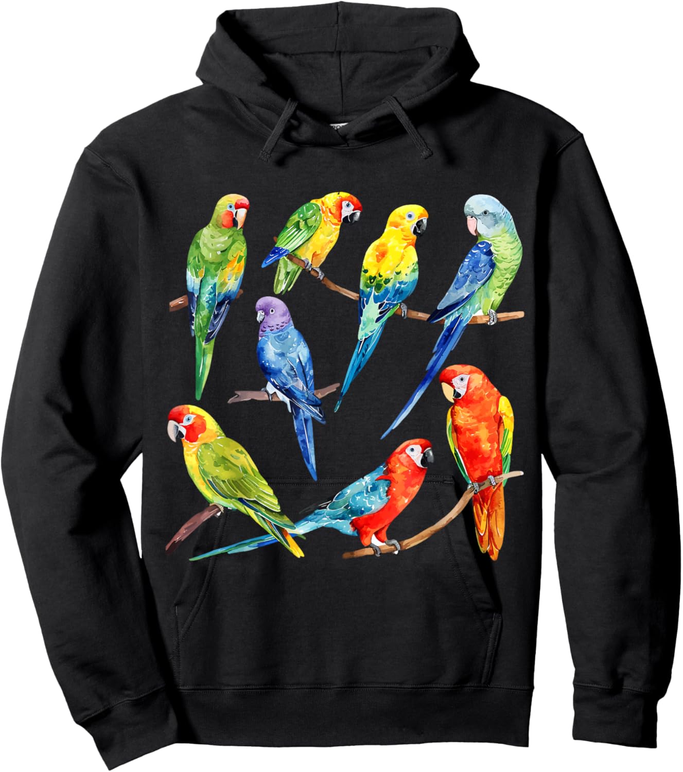 Colorful Parrot Watercolor Hoodie - Hoodie | Black
