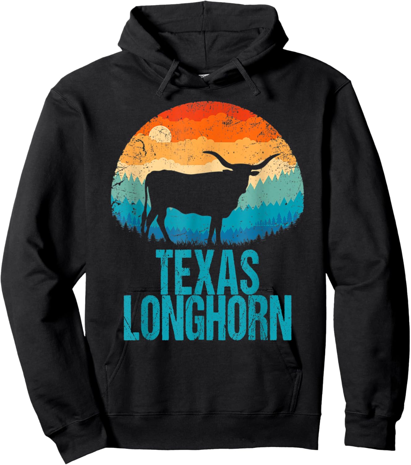 Texas Longhorn Cow Vintage Texan Cattle Herd Retro Star Hoodie - Hoodie | Black