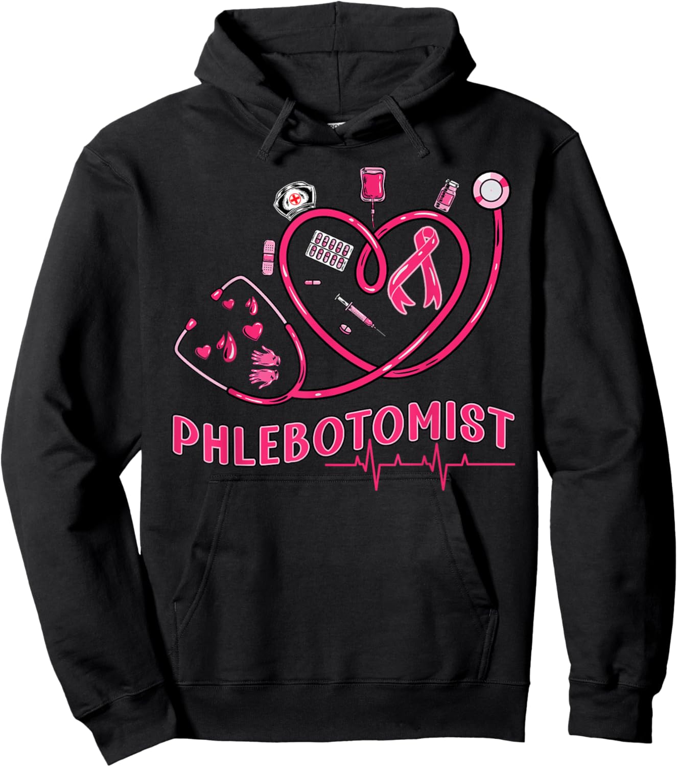 Phlebotomist Heart Phlebotomy Nurse Tech Gift Hoodie - Hoodie | Black