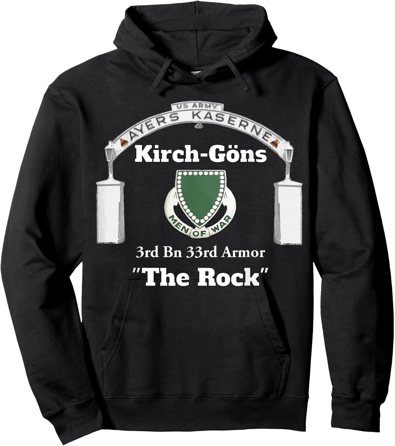 Ayers Kaserne-Kirch-Gons - 3rd Bn 33rd Armor design on front Hoodie - Hoodie | Black