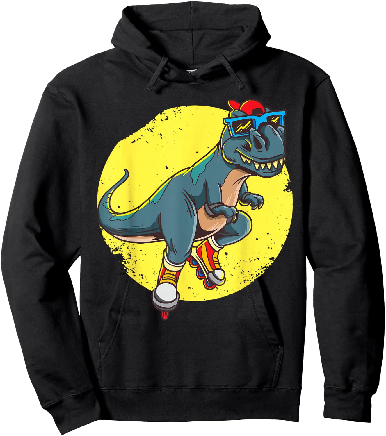Skating T-Rex - Cute Trex Dinosaur Rollerblades Skater Hoodie - Hoodie | Black
