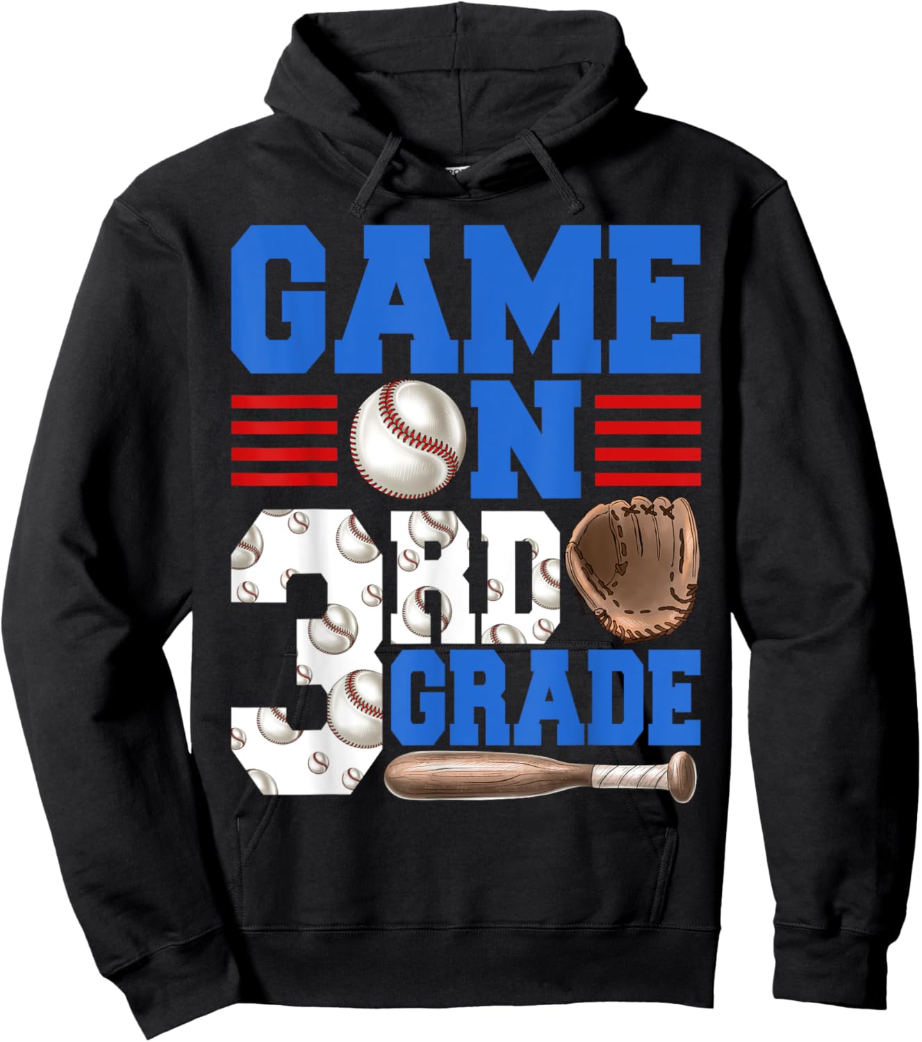 Game On 3rd Grade With Baseball Player First Day Of School Hoodie - Hoodie | Black