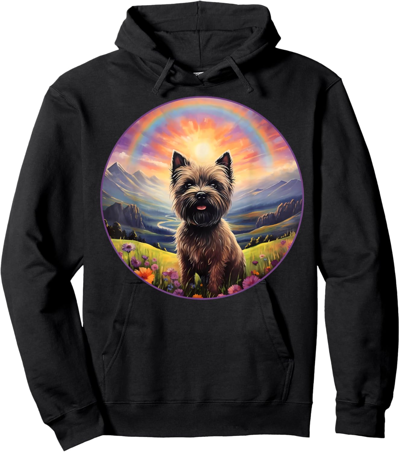 Cairn Terrier Rainbow Bridge Cute Memorial Puppy Dog Art Men Women Girls Kids Hoodie - Hoodie | Black