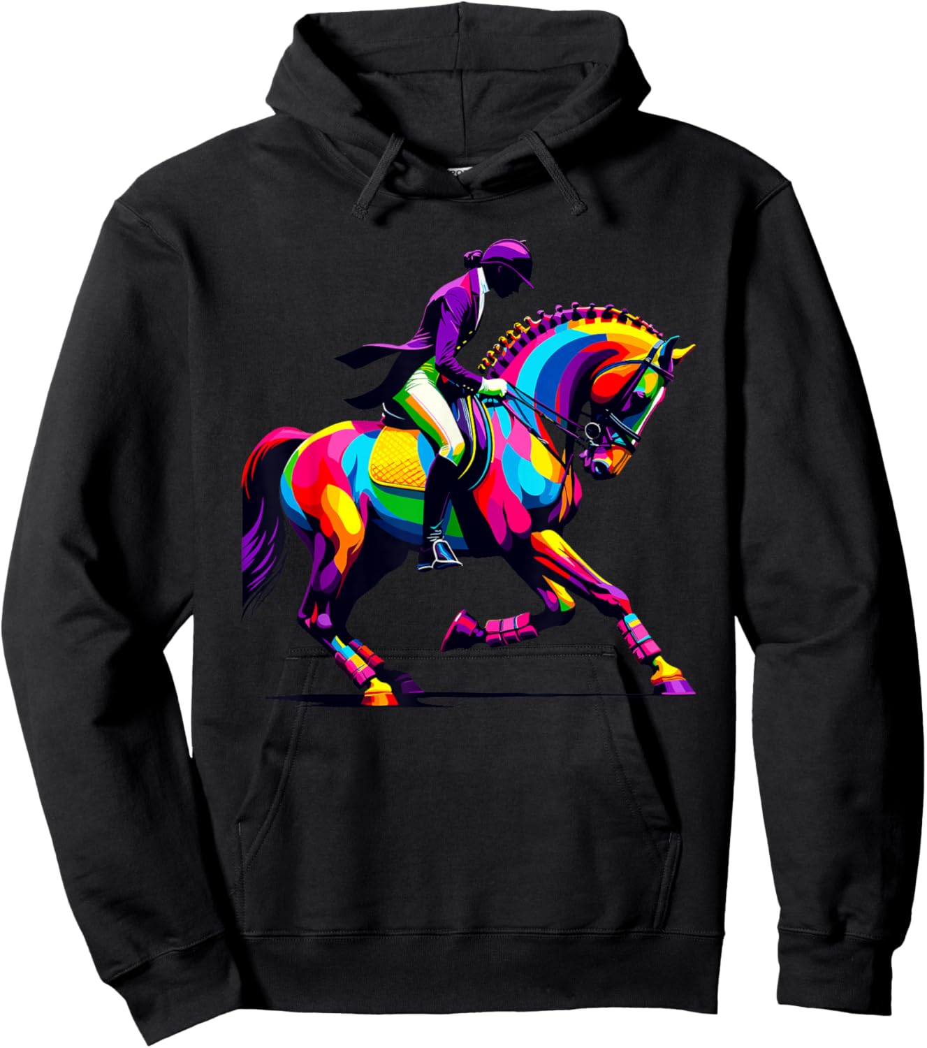 Colorful Pop Art Dressage Horseback Riding Equestrian Horse Hoodie - Hoodie | Black
