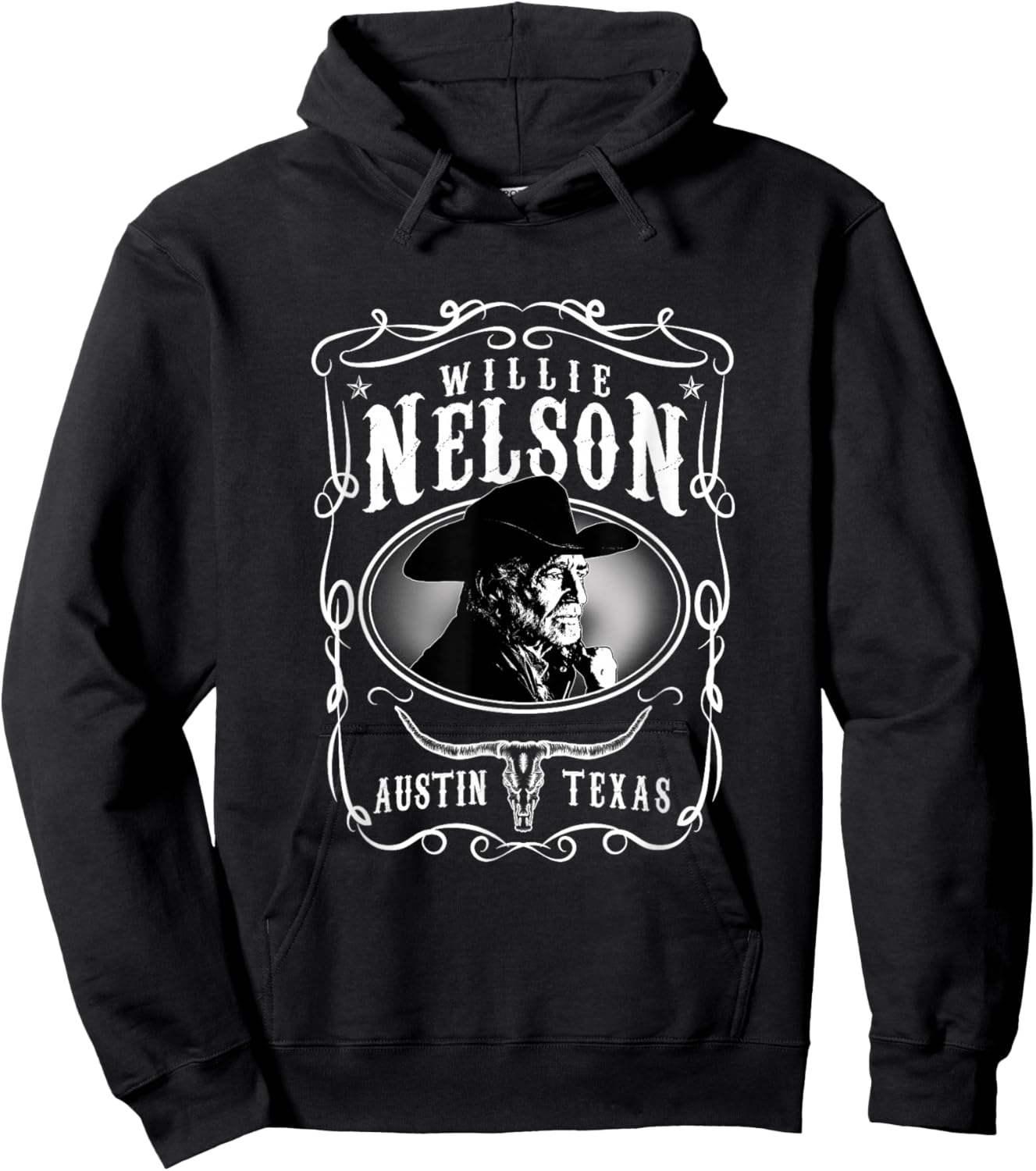 Willie Nelson -Adult Black Cotton , Small, Short Sleeve, , Classic Fit Hoodie - Hoodie | Black