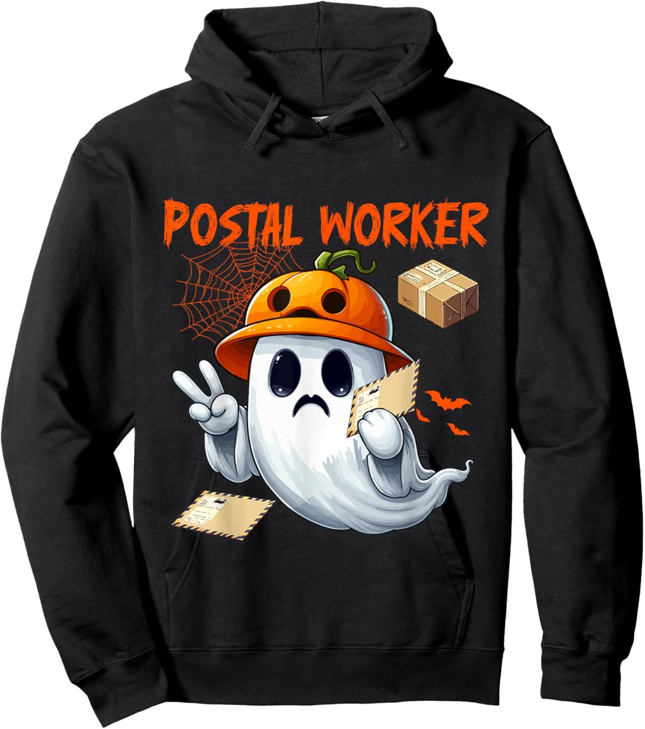 Postal Worker Job Halloween Ghost Boo Pumpkin Matching Team Hoodie - Hoodie | Black